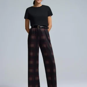 Wide-Leg Plaid Pants