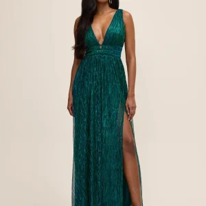V-Neck Metallic Gown