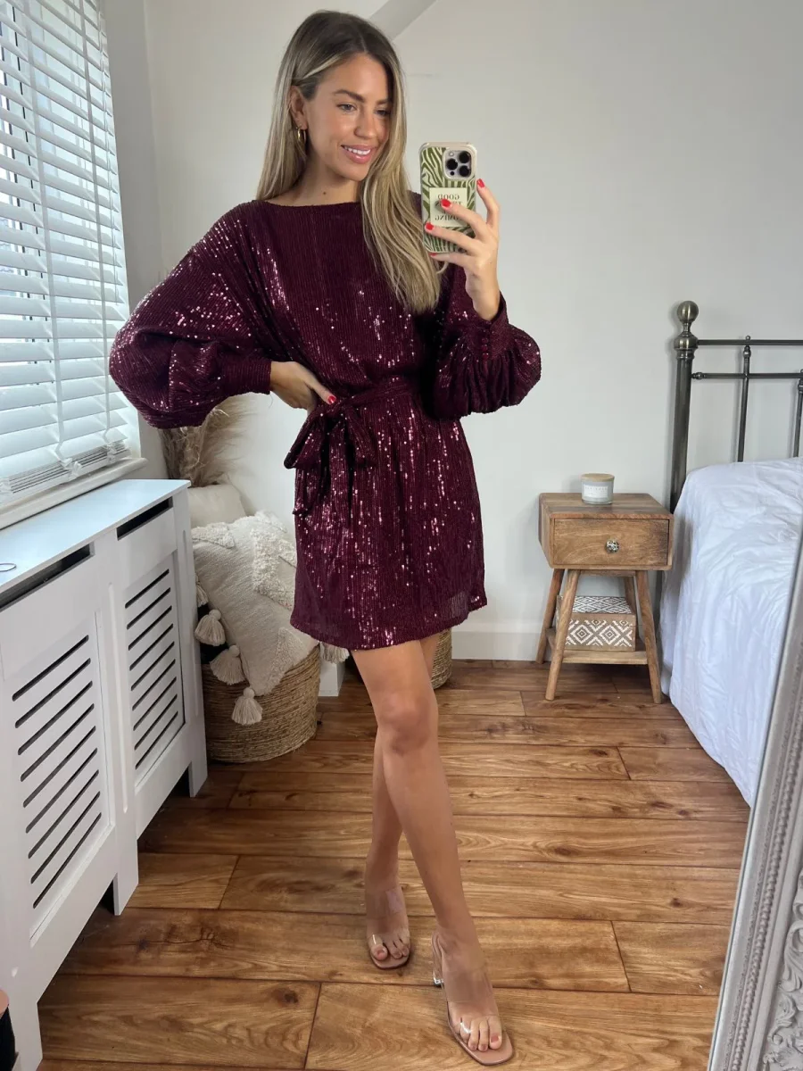 Skylar Balloon Sleeve Mini Dress / Mulberry Sequin - Image 8