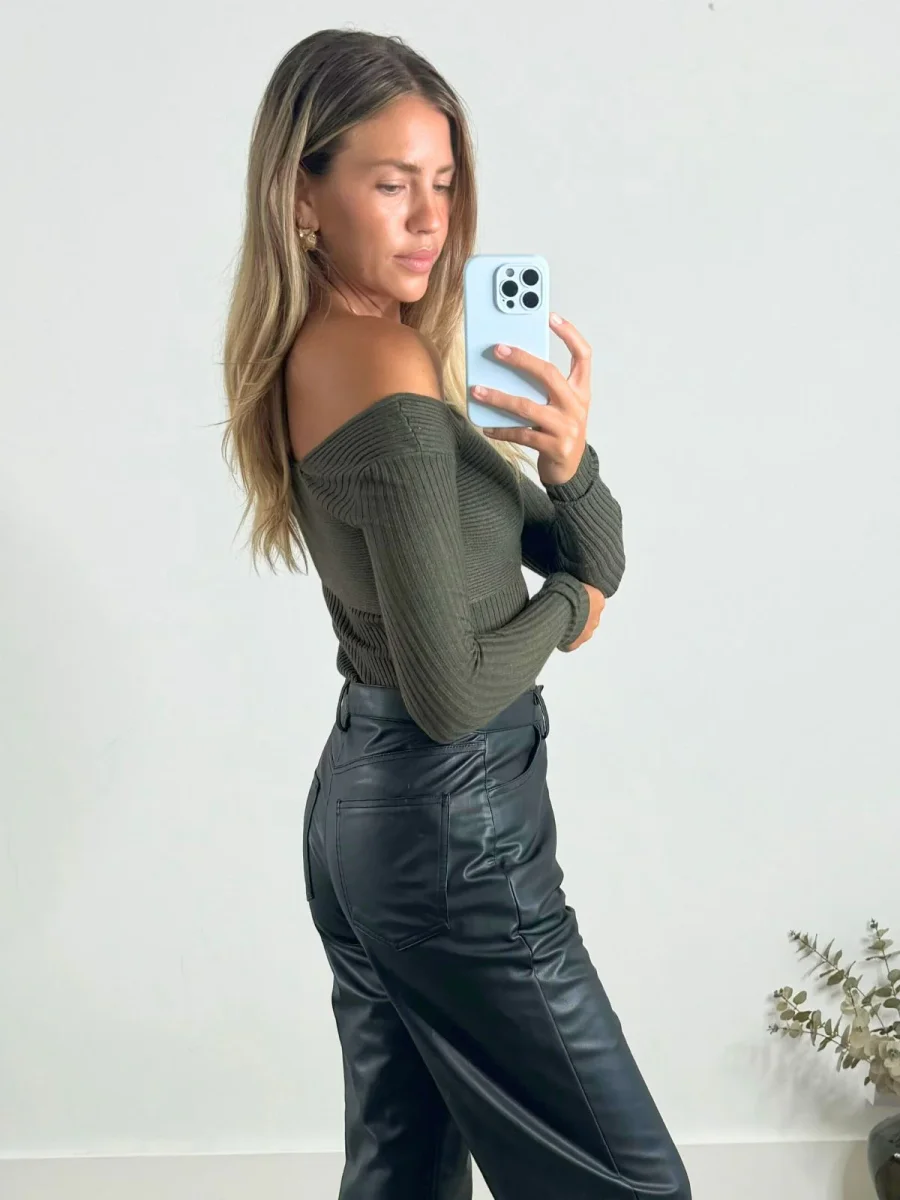 Morgan Asymmetric Knitted Jumper in Khaki - Image 8