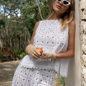 Tula Patchwork Eyelet Reversible Top by Miguelina